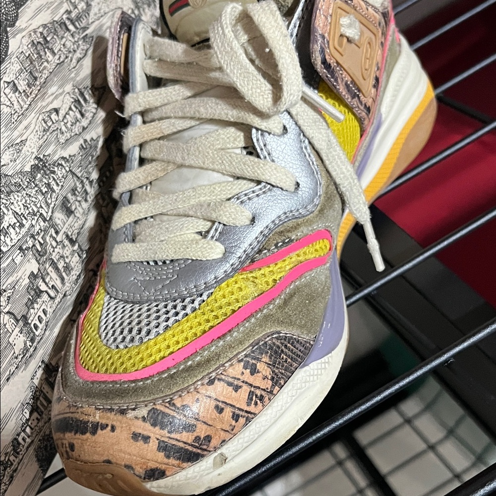 Gucci Women's Pink and Yellow Sneakers - Picture 8 of 13
